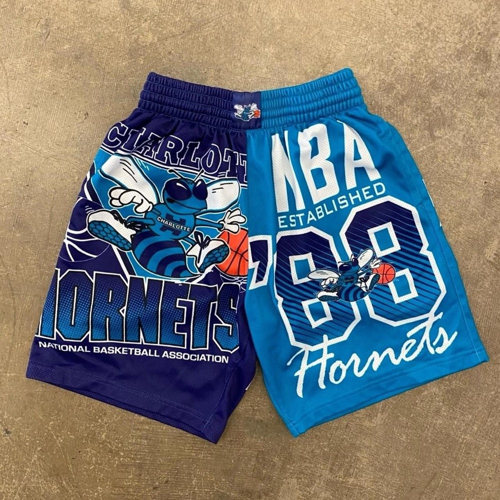 Charlotte Hornets NBA Mitchell & Ness AOP Basketball Shorts Size Small
